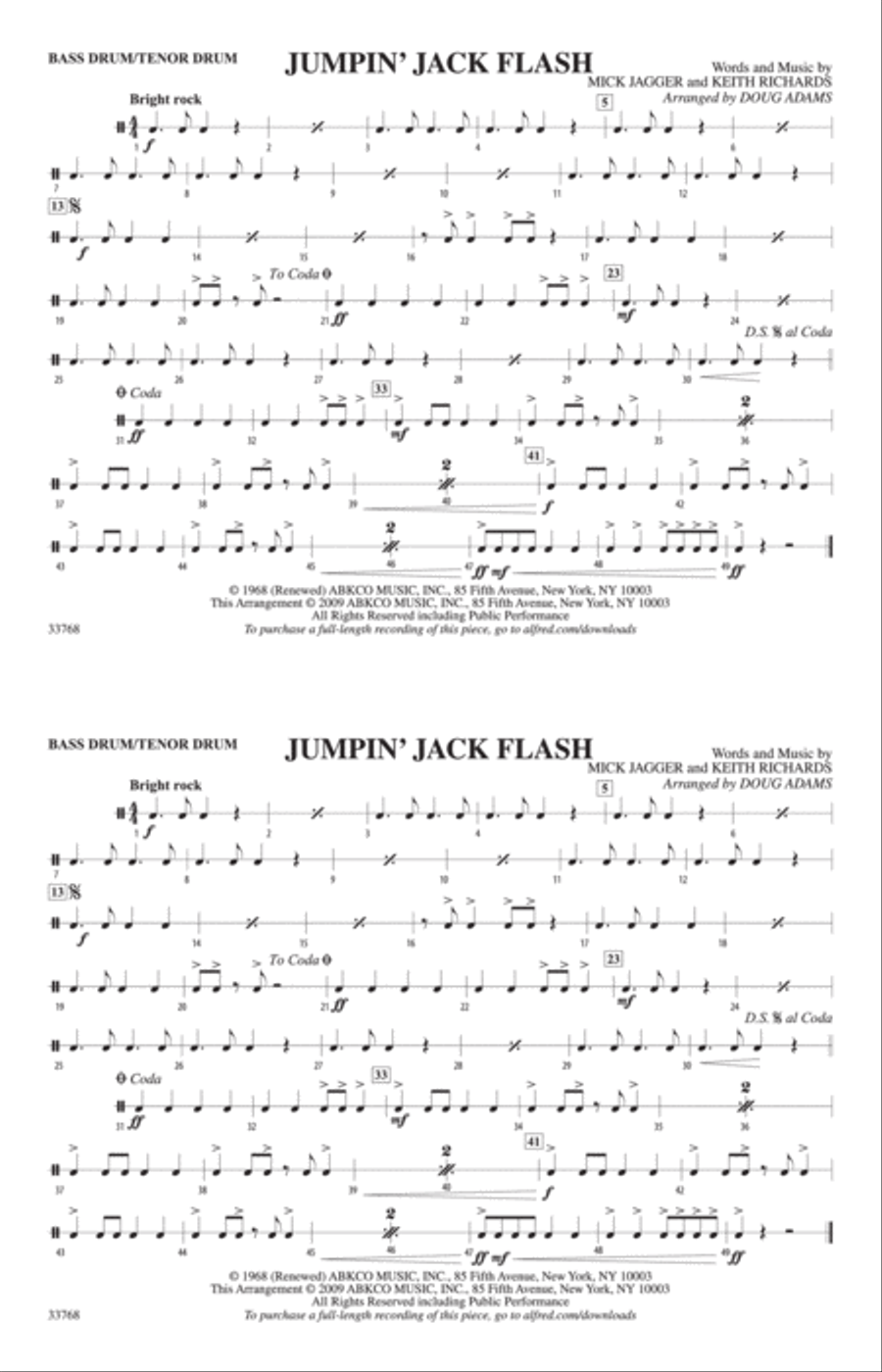 Jumpin' Jack Flash: Bass Drum/Tenor Drum Marching Band scores gallery preview page 1