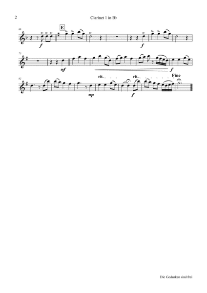 Die Gedanken sind frei - (Thoughts are free) - German Folk Song - Clarinet Quintet image number null
