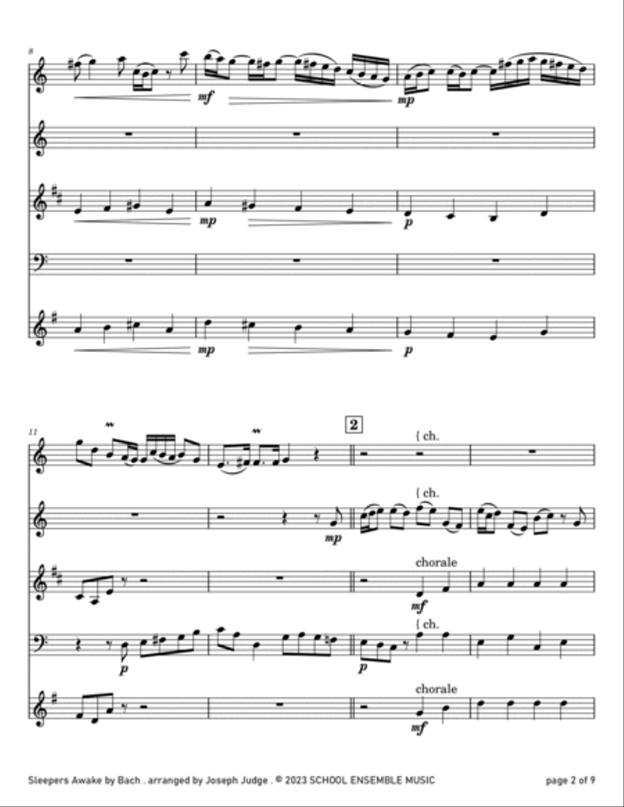 Sleepers Awake by Bach for Woodwind Quartet in Schools Woodwind Quartet scores gallery preview page 2