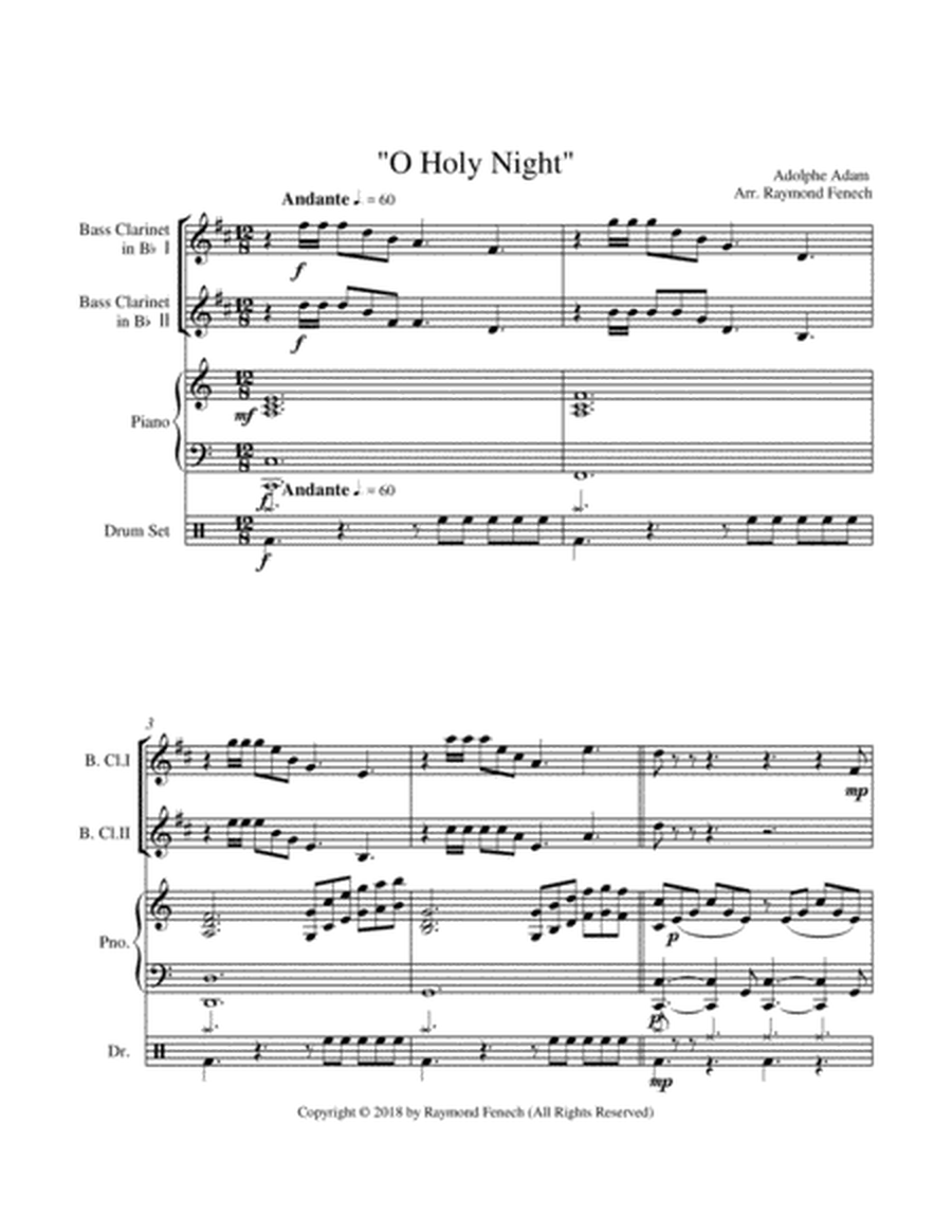 O Holy Night - 2 Bass Clarinets, Piano and Optional Drum Set - Intermediate Level image number null