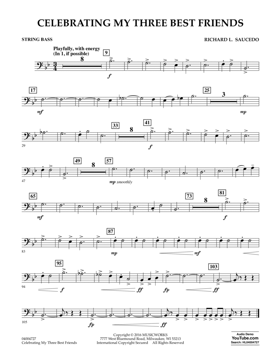 Celebrating My Three Best Friends - String Bass Double Bass scores gallery preview page 1