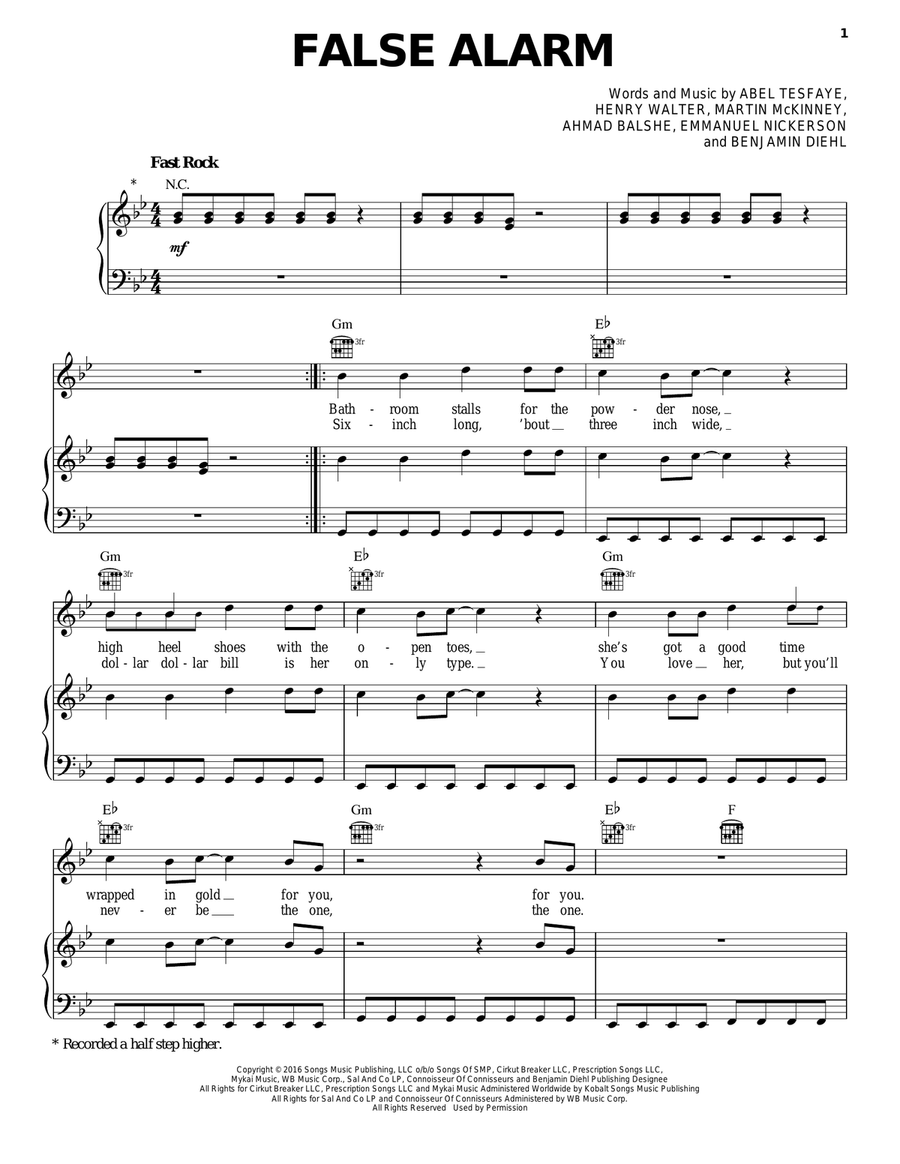 False Alarm False Alarm Piano, Vocal, Guitar scores gallery preview page 1