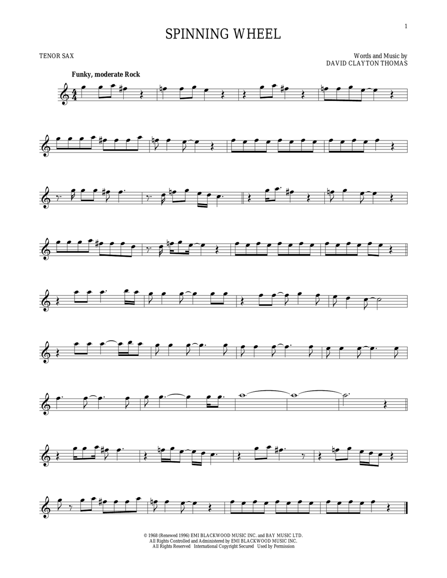 Spinning Wheel Tenor Saxophone scores gallery preview page 1