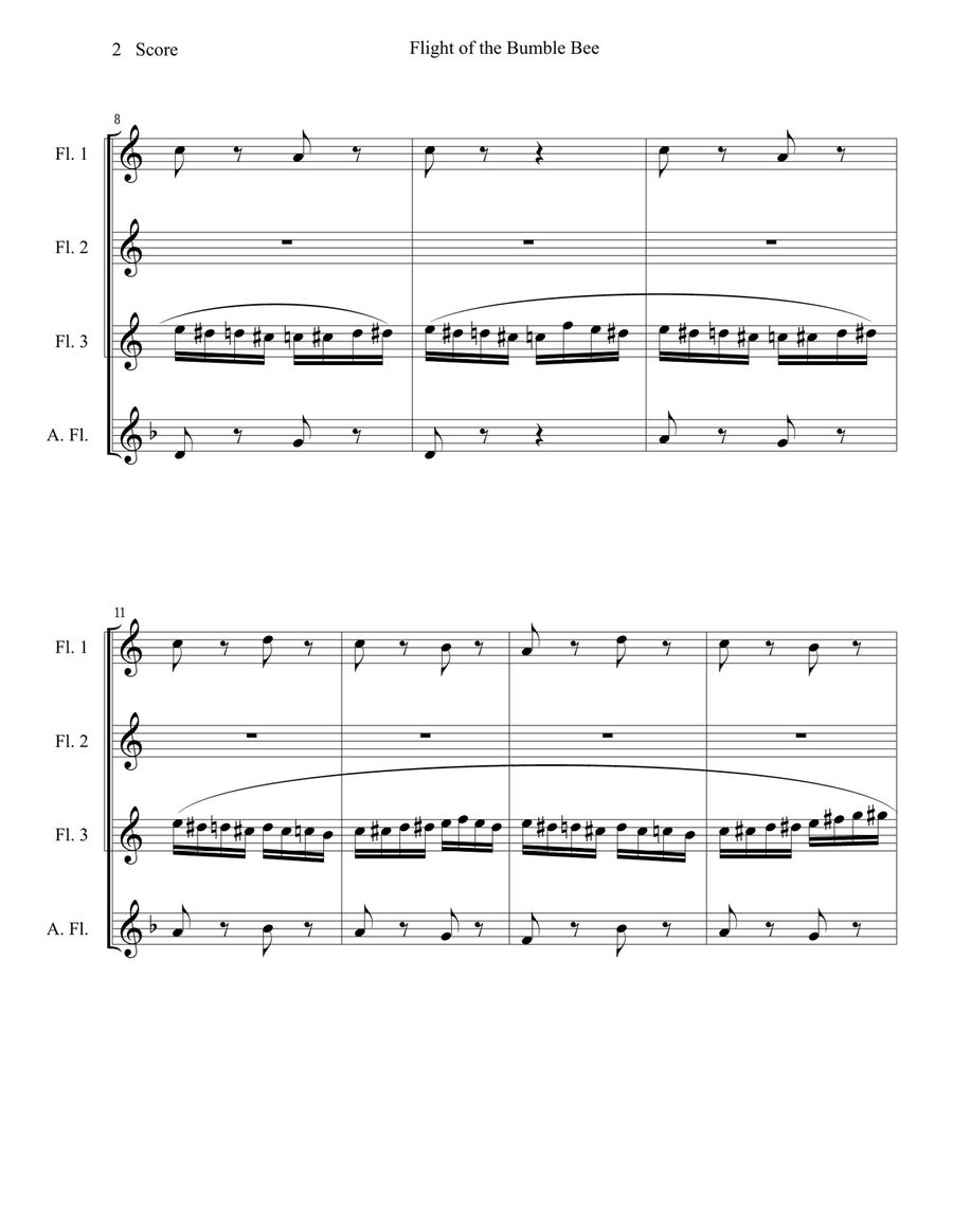 Flight of the Bumble Bee for flute quartet Flute Quartet scores gallery preview page 3