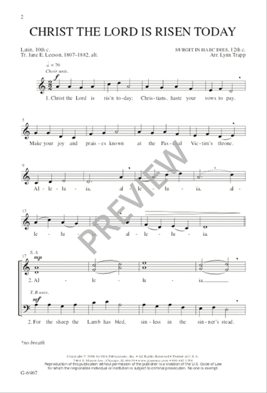 Christ the Lord Is Risen Today 4-Part scores gallery preview page 3
