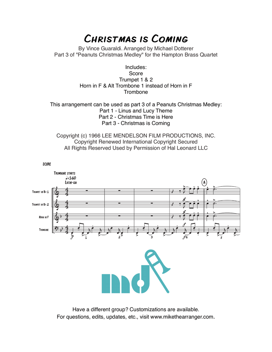 Christmas Is Coming from A CHARLIE BROWN CHRISTMAS Brass Ensemble scores gallery preview page 1
