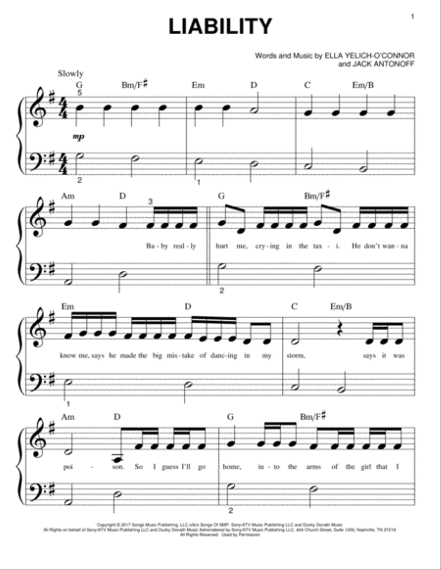 Liability Easy Piano scores gallery preview page 1