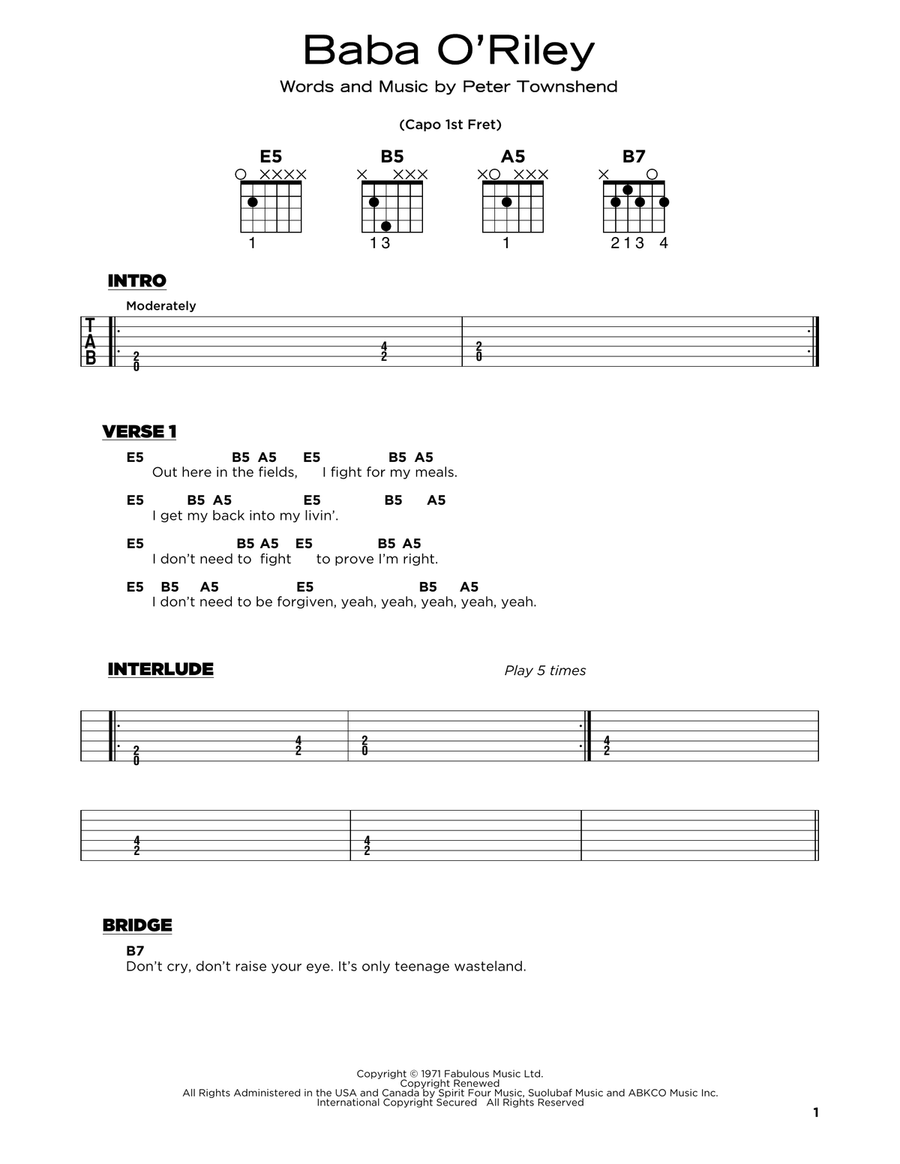 Baba O'Riley Acoustic Guitar scores gallery preview page 1
