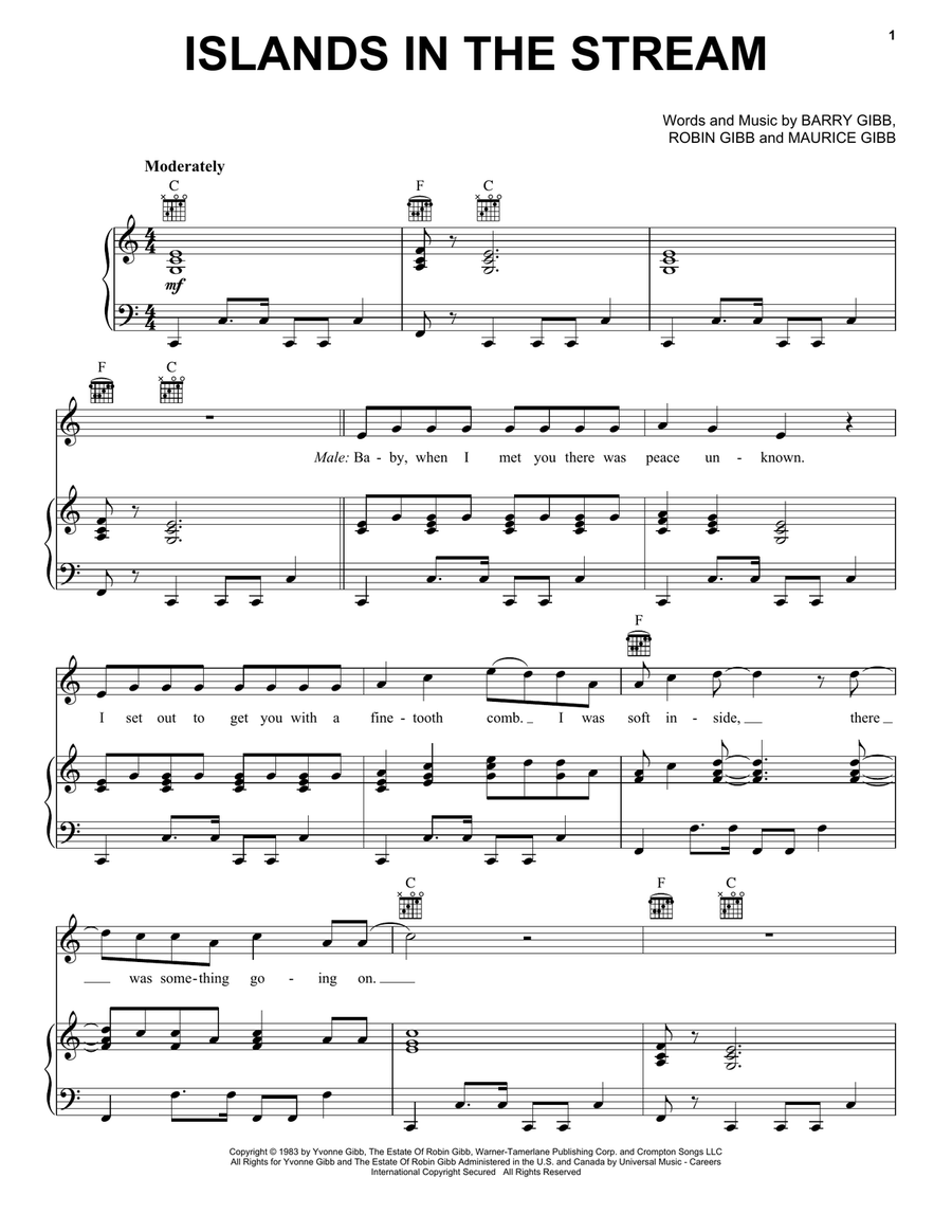 Islands In The Stream Piano, Vocal, Guitar scores gallery preview page 1