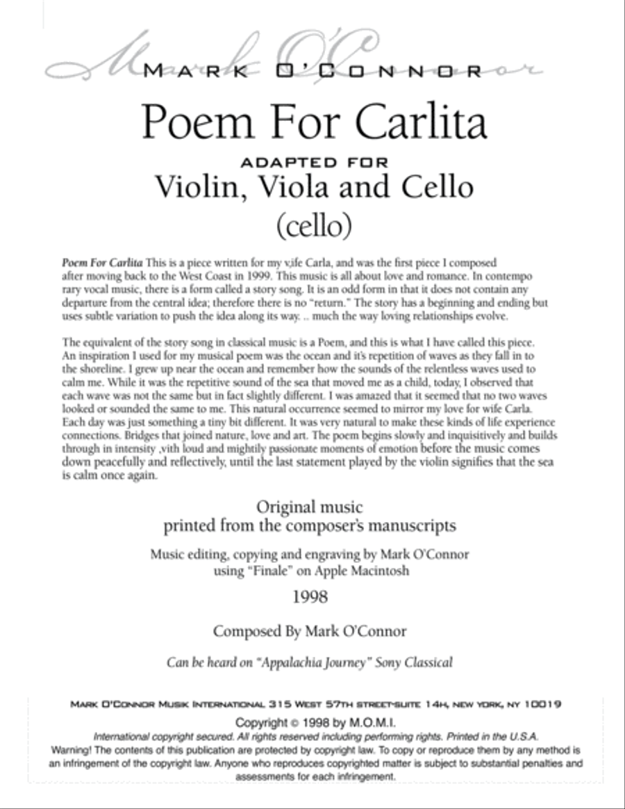 Poem For Carlita (cello part - vln, vla, cel) String Trio scores gallery preview page 3