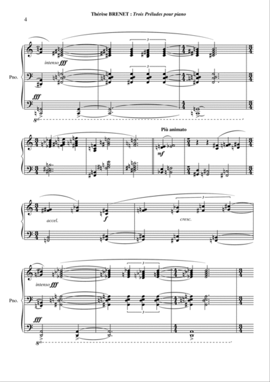 Thérèse Brenet - Trois Préludes pour le piano Piano Solo scores gallery preview page 4