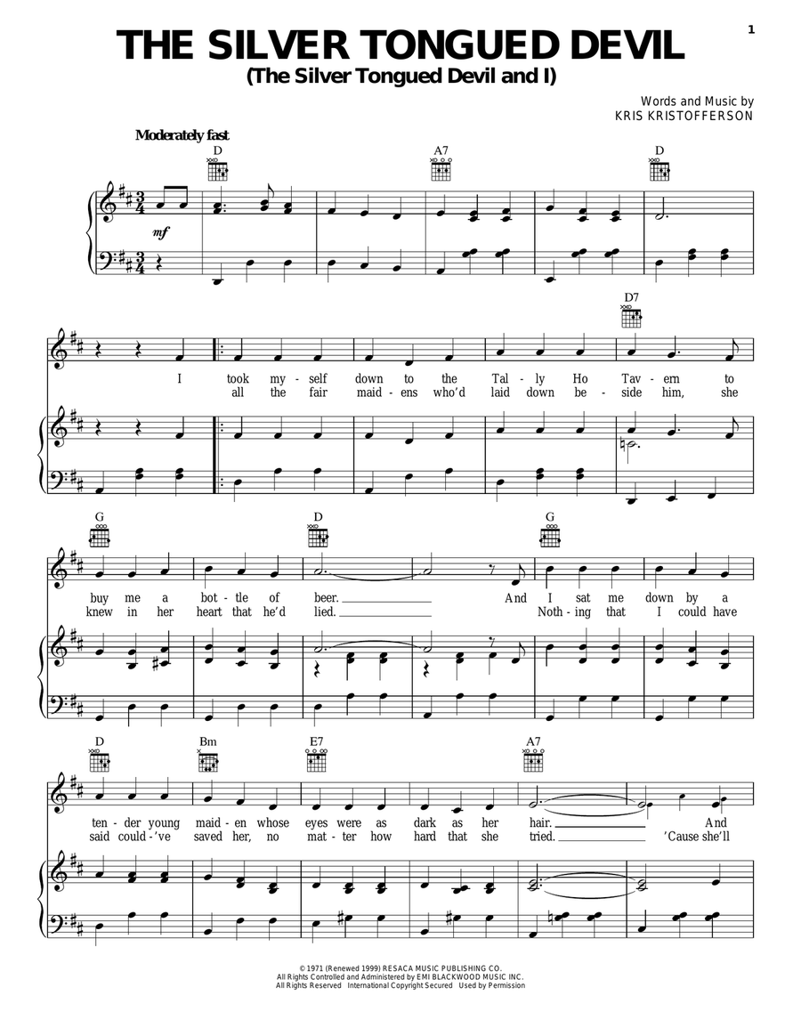 The Silver Tongued Devil (The Silver Tongued Devil And I) Piano, Vocal, Guitar scores gallery preview page 1