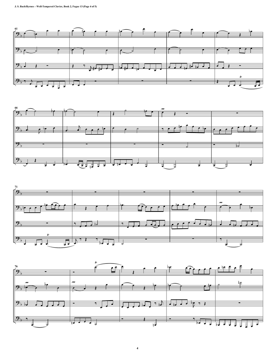 Fugue 13 from Well-Tempered Clavier, Book 2 (Euphonium-Tuba Quartet) Brass Quartet scores gallery preview page 4
