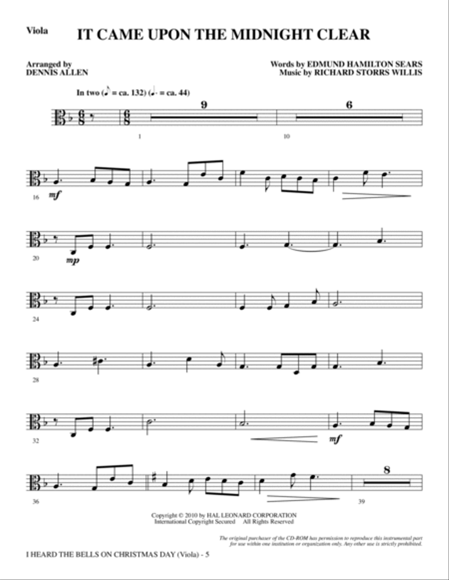 I Heard The Bells On Christmas Day (Celebrating Peace On Earth) - Viola Choir scores gallery preview page 5