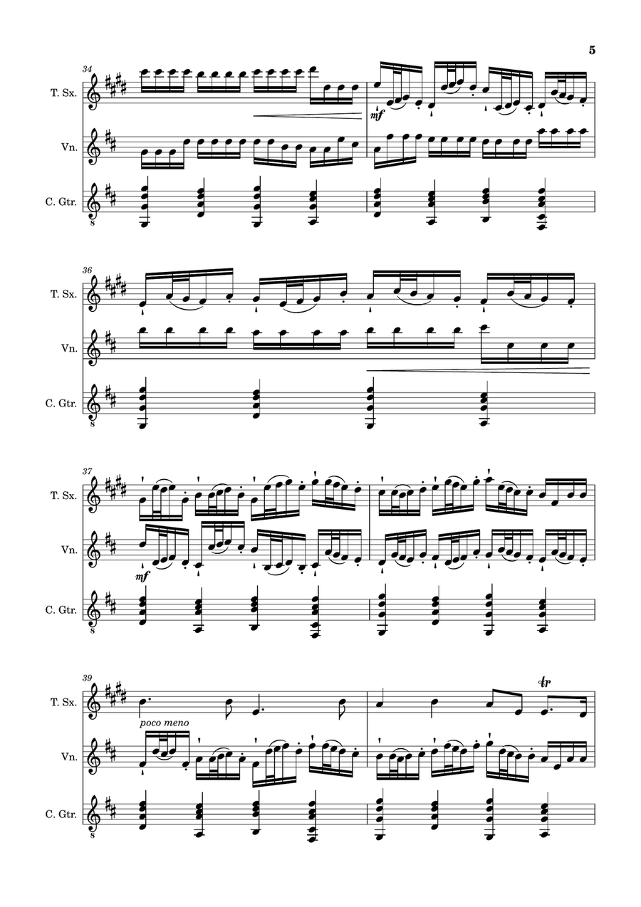 Canon in D Major, P.37; T.337. T. Sax, Violin, and Guitar. Score and Parts. Chamber Music scores gallery preview page 5