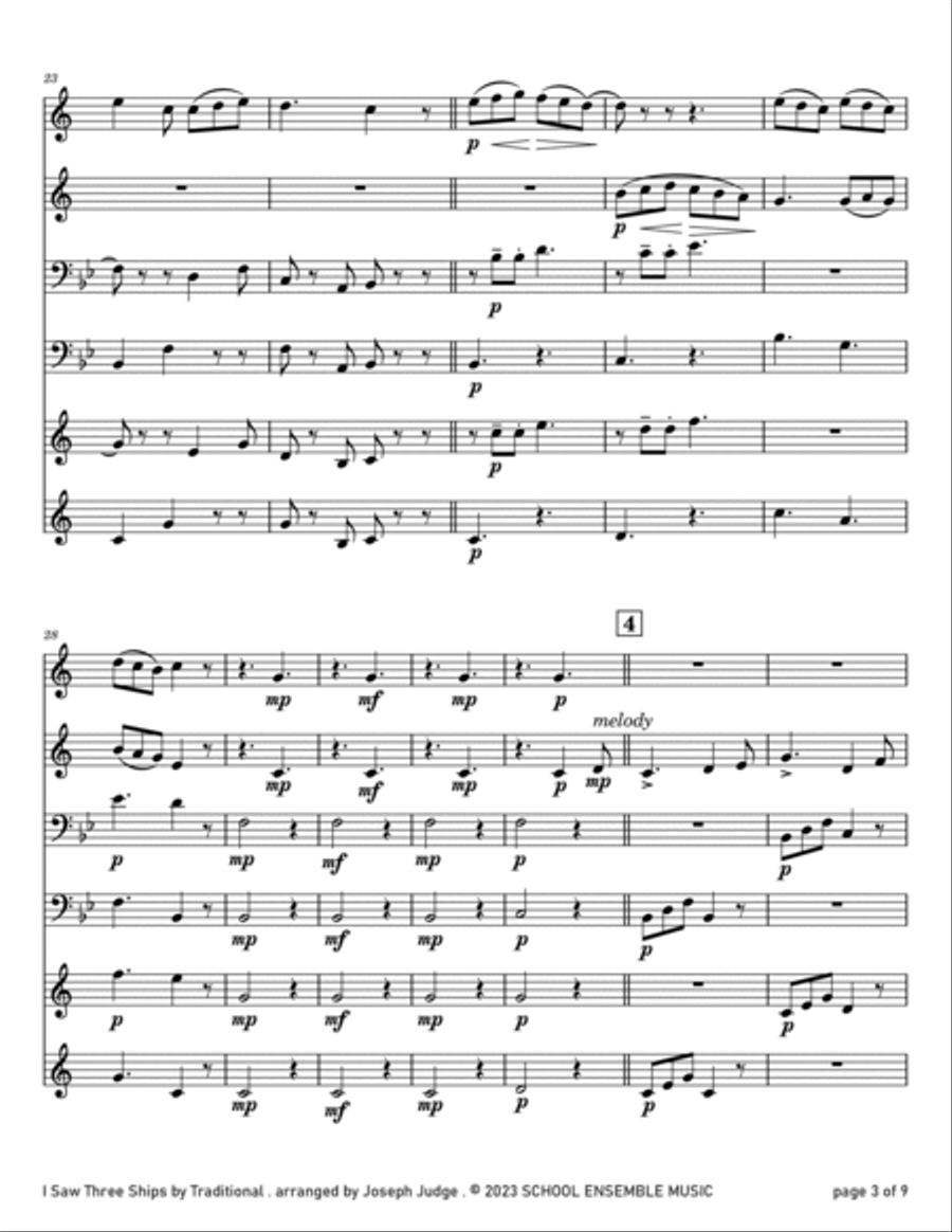 I Saw Three Ships for Brass Quartet in Schools Brass Quartet scores gallery preview page 3