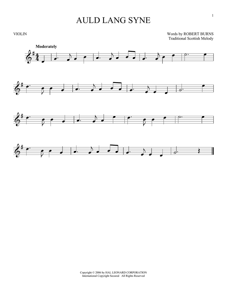 Auld Lang Syne Auld Lang Syne Violin Solo scores gallery preview page 1