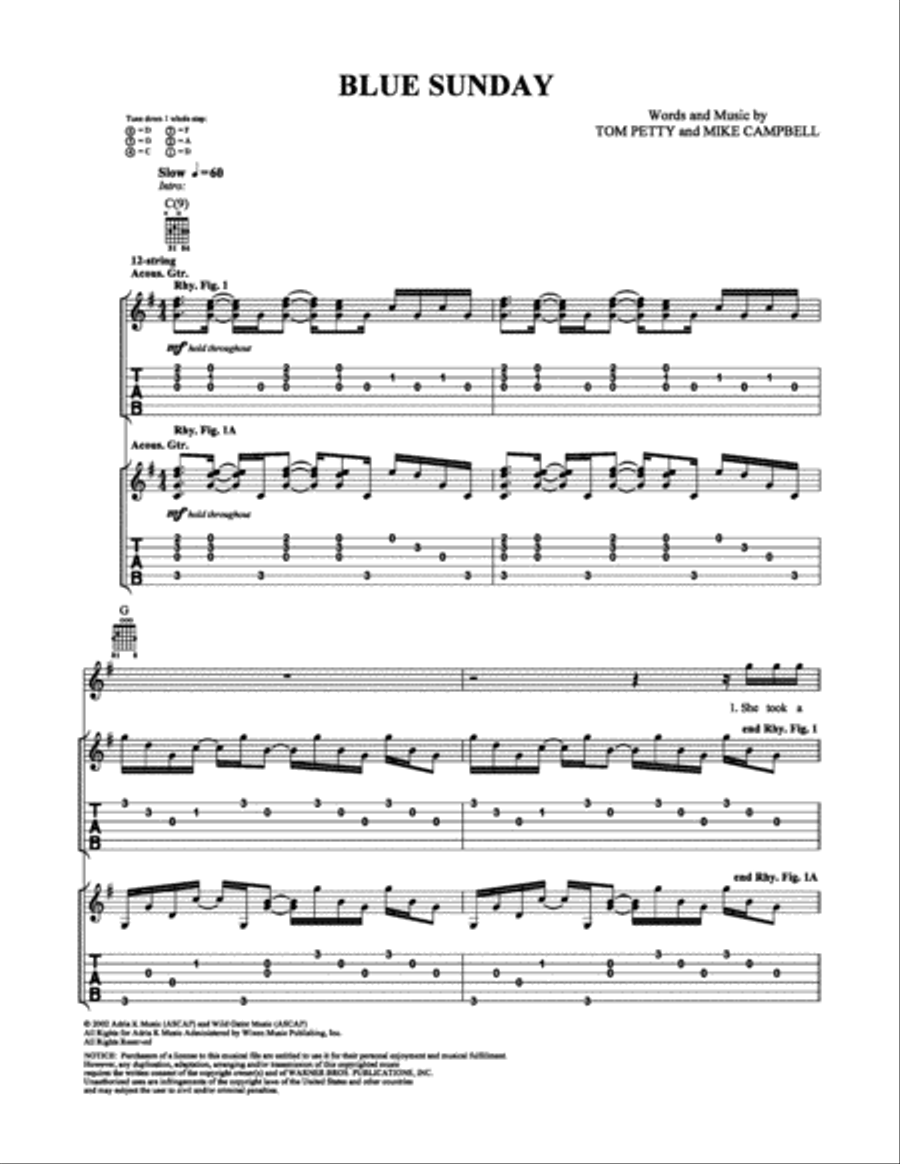 Blue Sunday Blue Sunday Electric Guitar scores gallery preview page 1