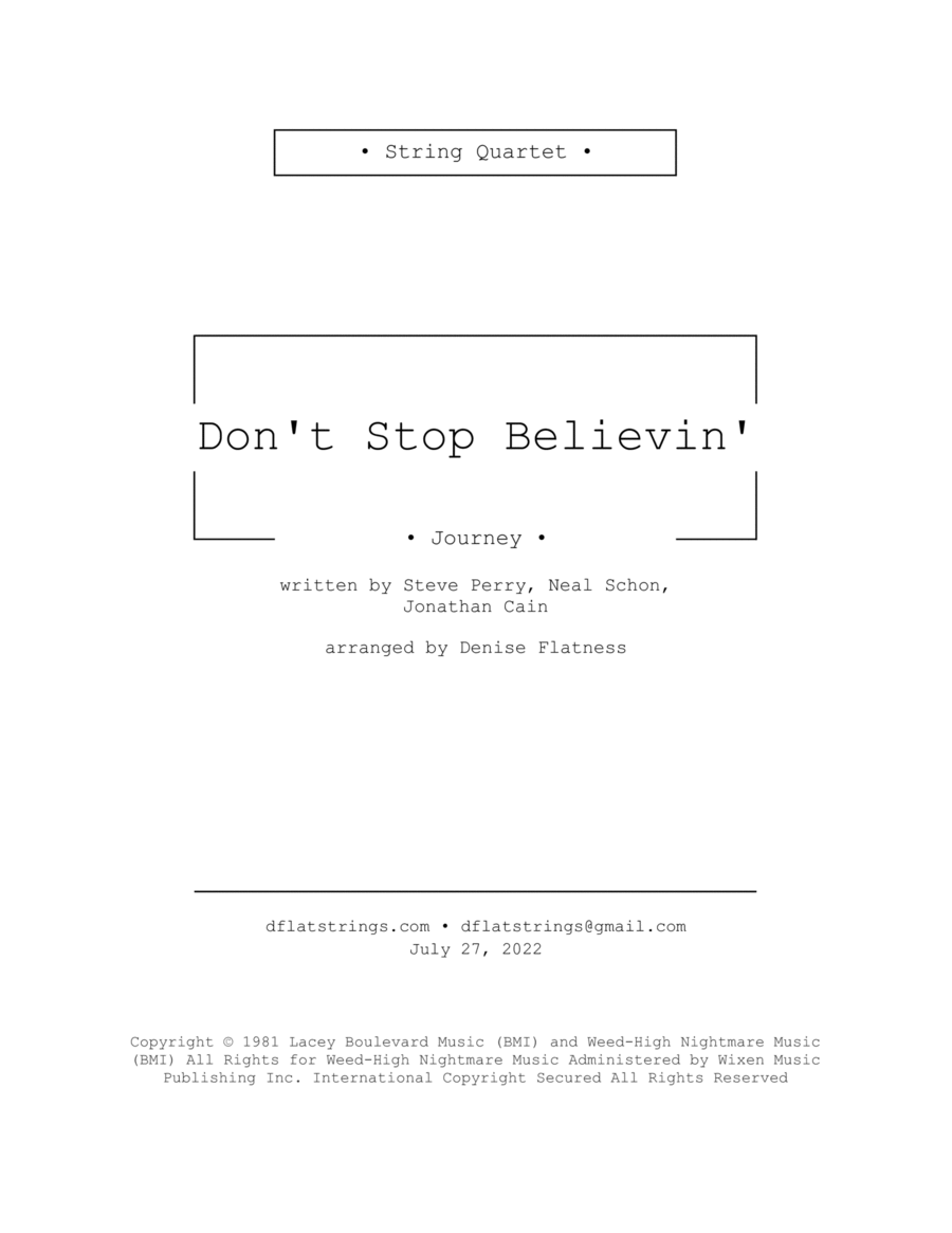 Don't Stop Believin' String Quartet scores gallery preview page 1