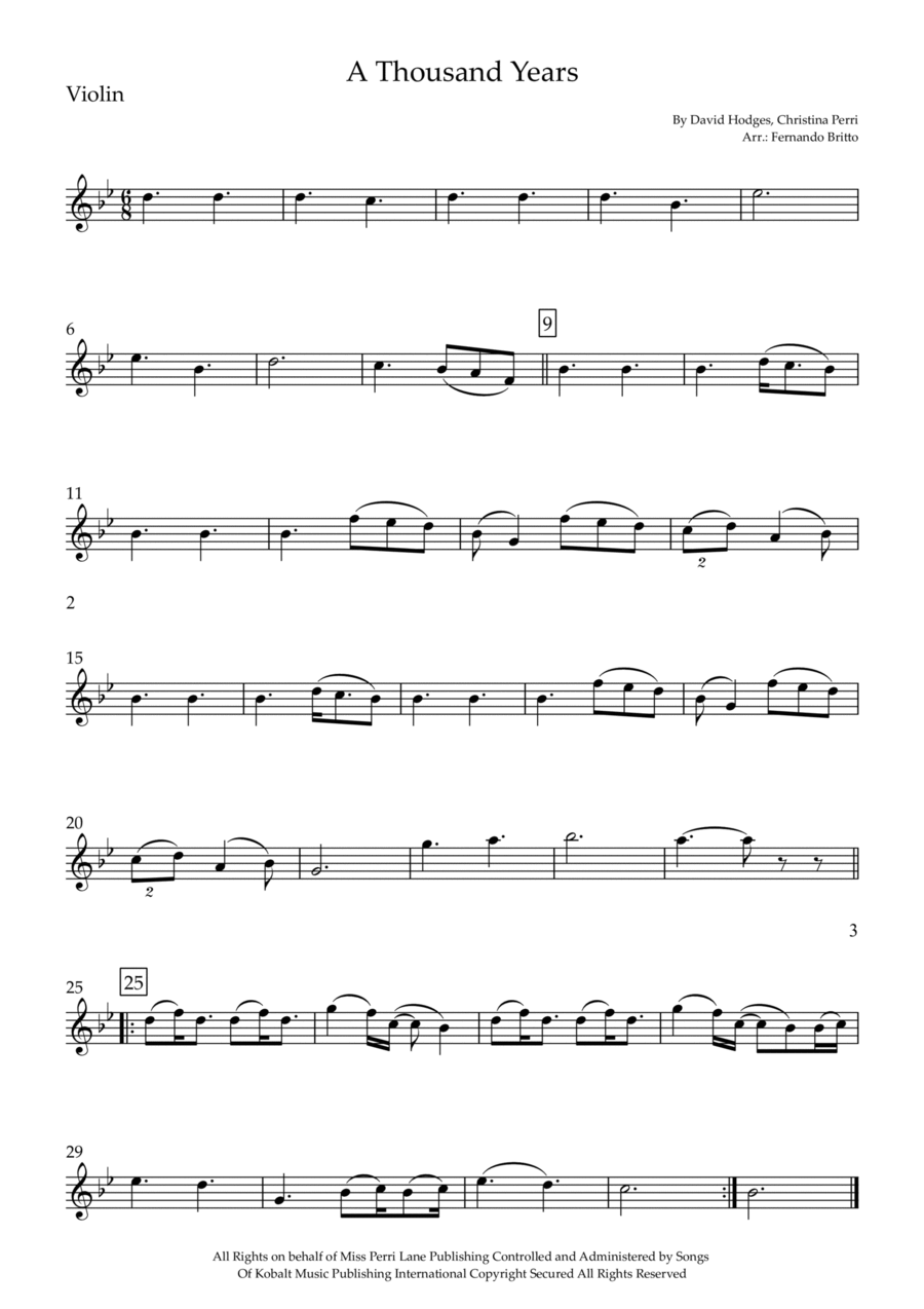 A Thousand Years Violin Solo scores gallery preview page 1