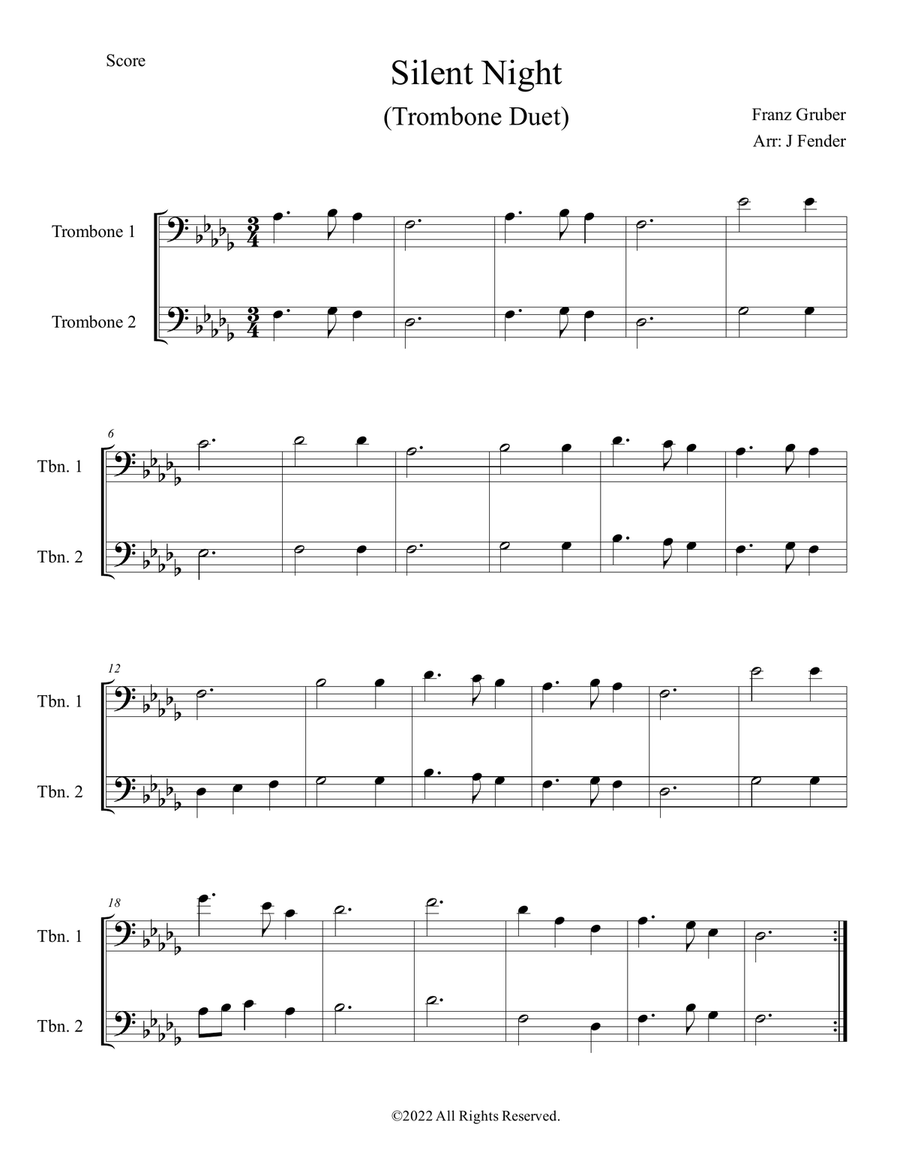 Silent Night Silent Night Trombone Duet scores gallery preview page 1