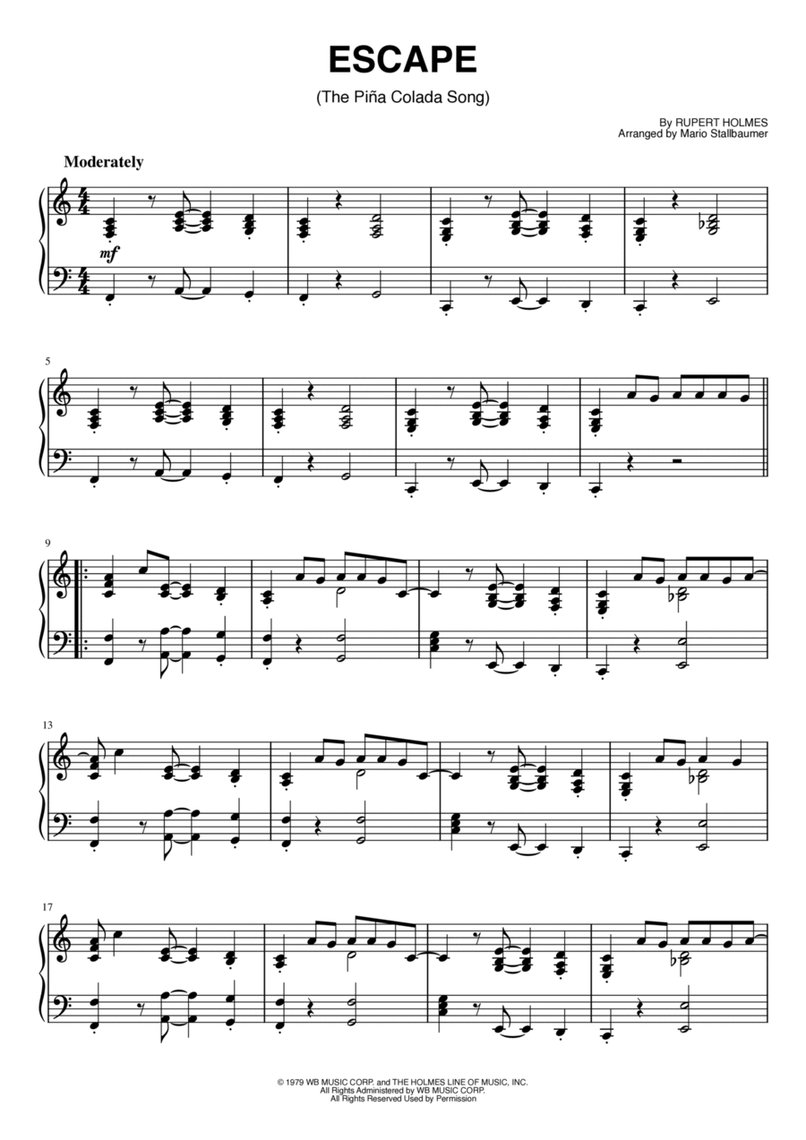Escape (the Pina Colada Song) Piano Solo scores gallery preview page 1