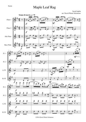 Book cover for Maple Leaf Rag for flute quartet (2 flutes, 1 alto and 1 bass)