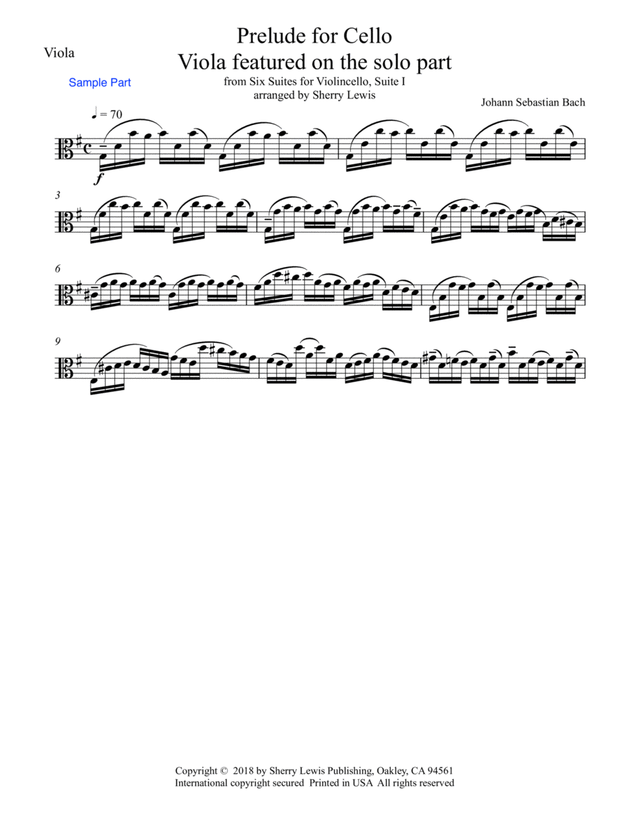 PRELUDE FROM CELLO SUITE NO. 1 by Bach' Features a Solo Viola Viola Solo scores gallery preview page 1