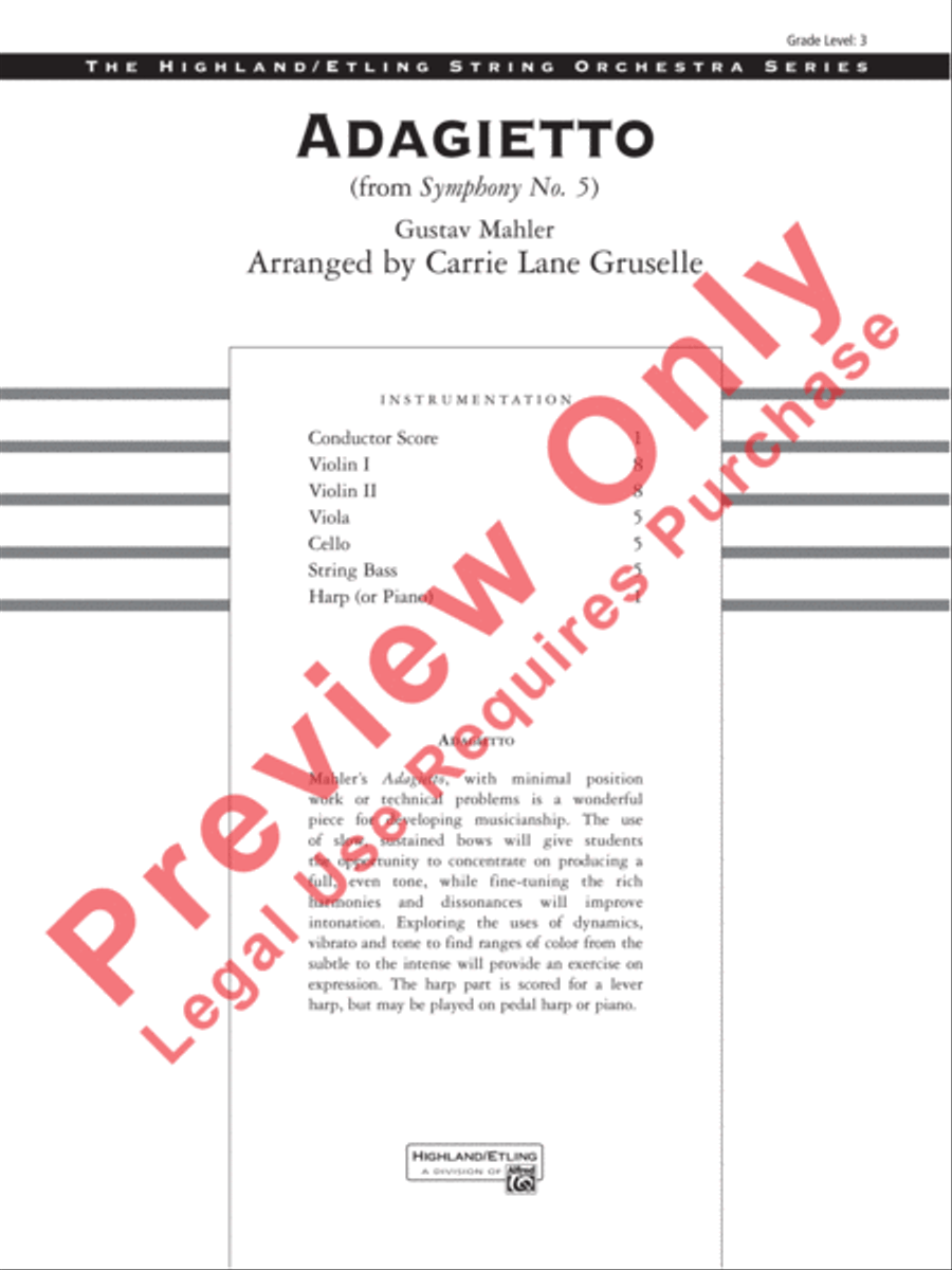 Adagietto from Symphony No. 5 String Orchestra scores gallery preview page 2
