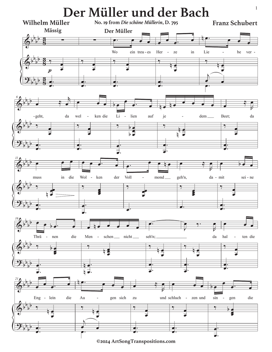 SCHUBERT: Der Müller und der Bach (transposed to F minor) Voice scores gallery preview page 2