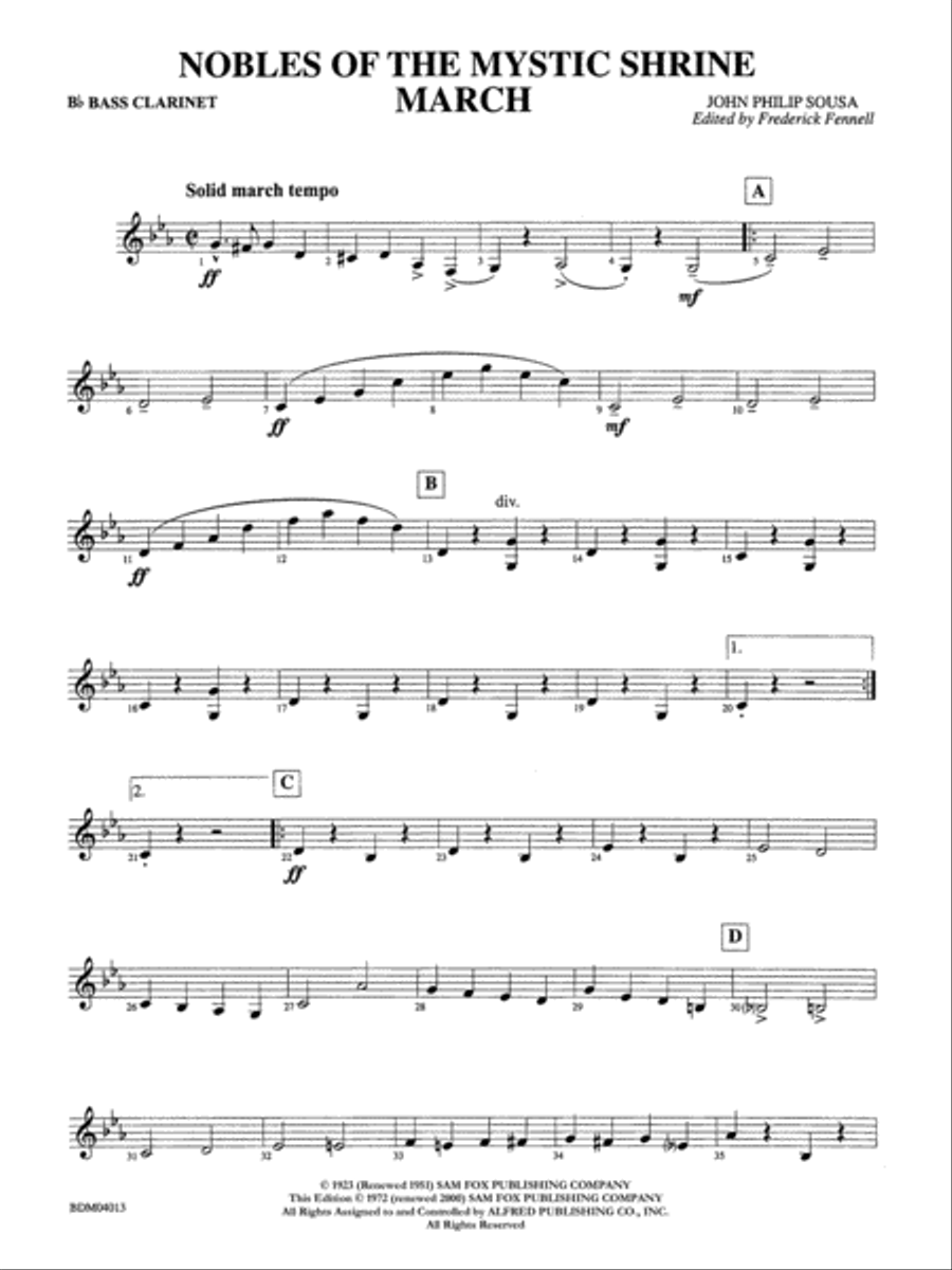 Nobles of the Mystic Shrine (March): B-flat Bass Clarinet Concert Band scores gallery preview page 1