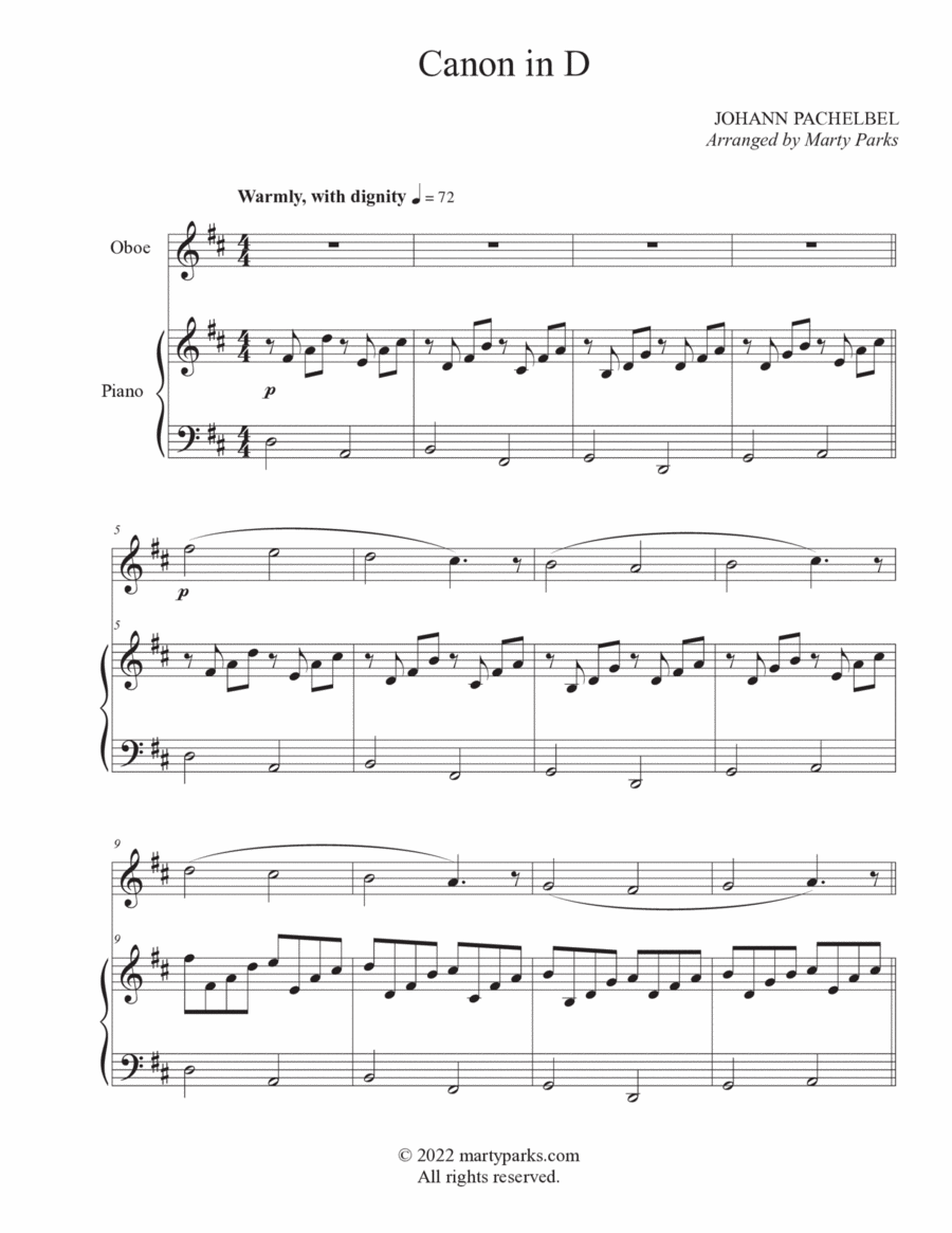 Canon in D (Oboe-Piano) Piano scores gallery preview page 1