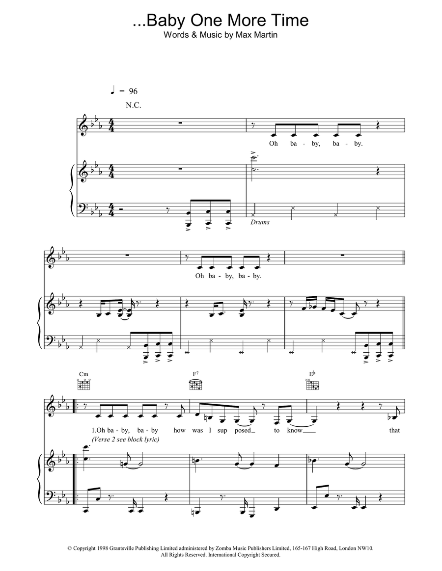 Baby One More Time Baby One More Time Piano, Vocal, Guitar scores gallery preview page 1