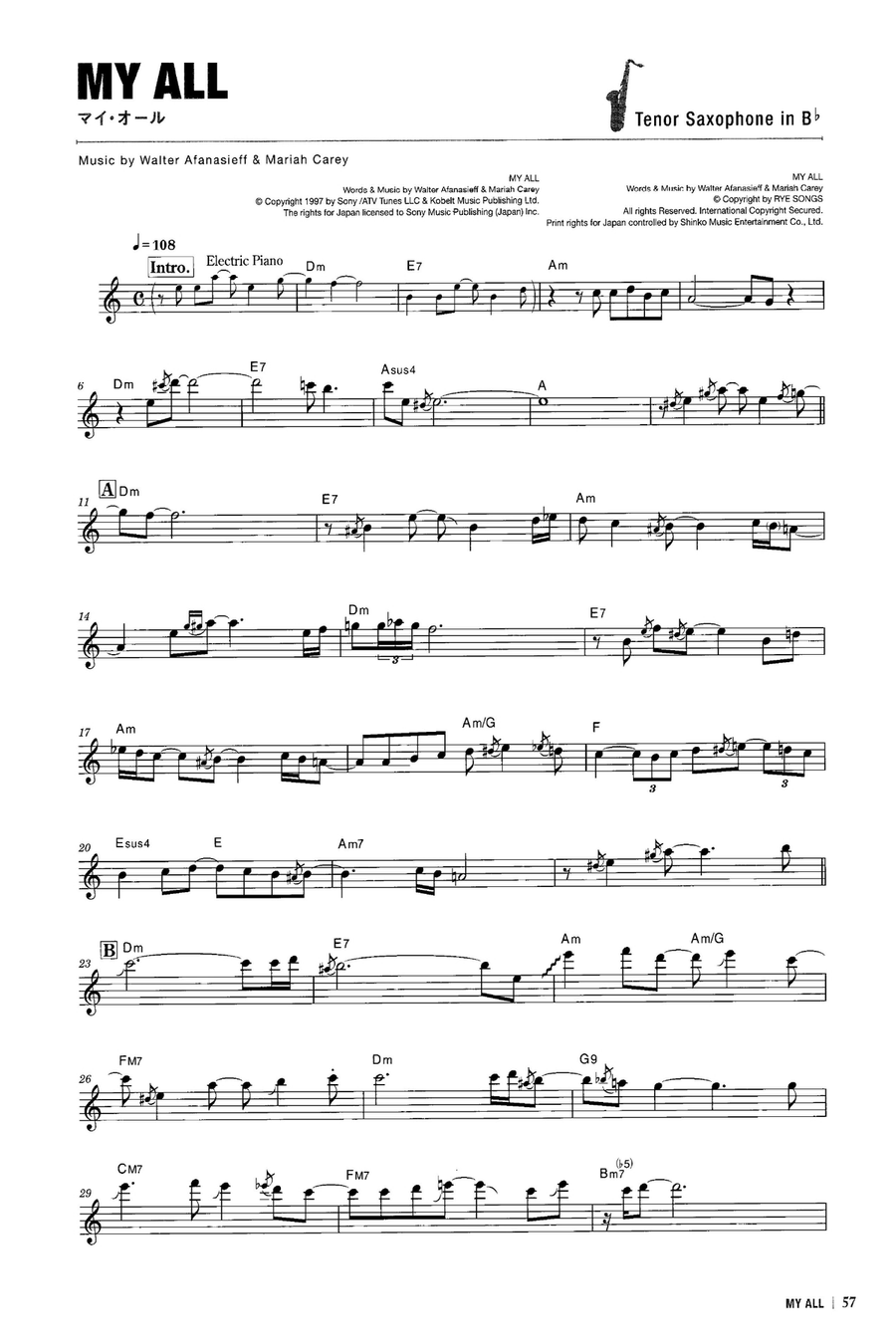 My All My All Tenor Saxophone scores gallery preview page 1