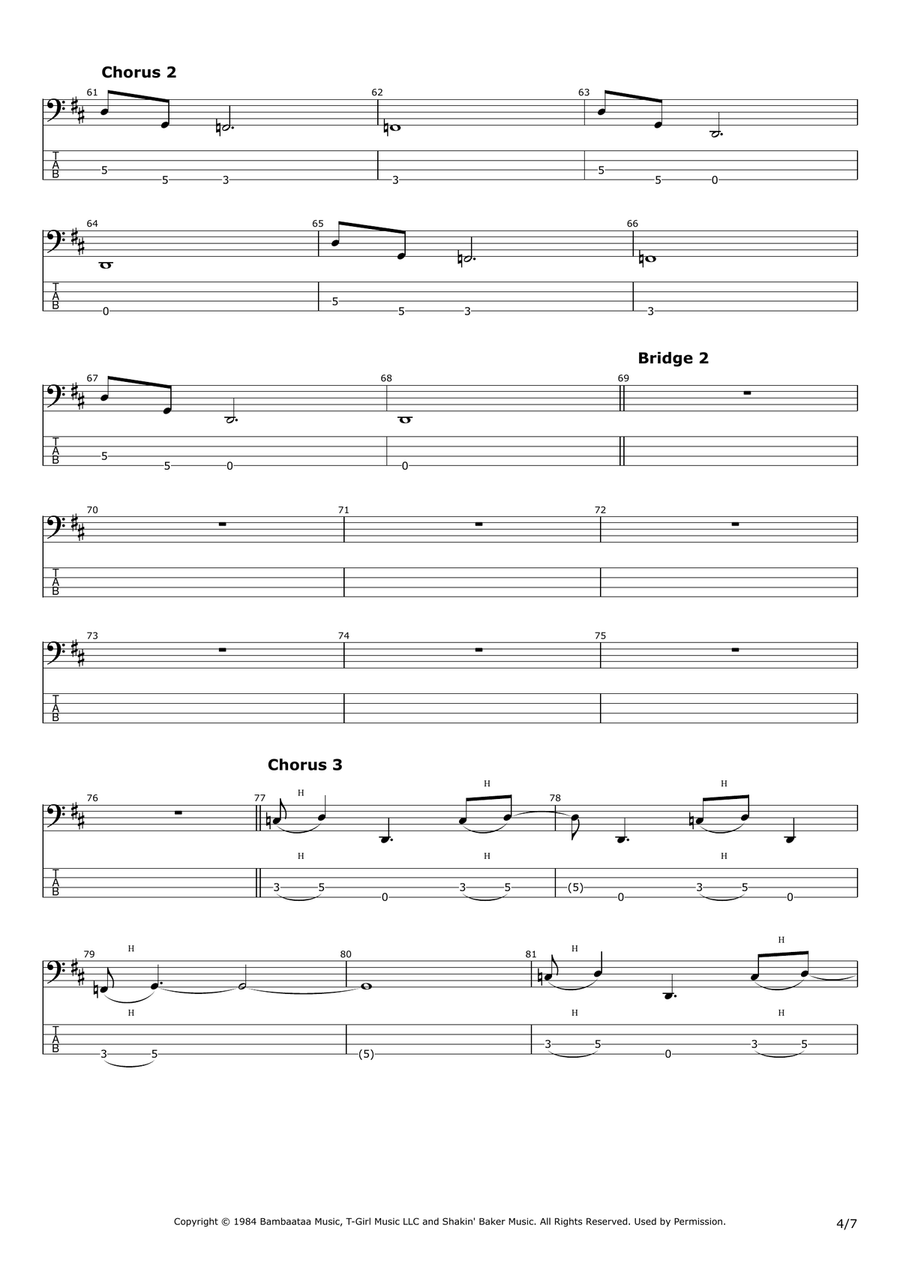 Renegades Of Funk Bass Guitar Tablature scores gallery preview page 4