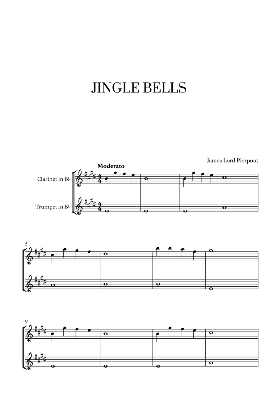 Jingle Bells (for Clarinet and Trumpet) B-Flat Clarinet scores gallery preview page 1
