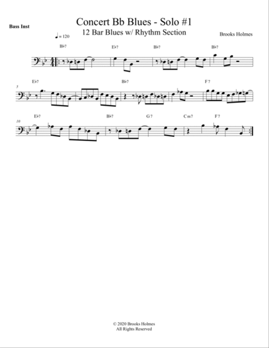 Concert Bb Blues Solo #1 - 12 Bar Blues w/ Rhythm Section - Bass Clef Instruments C Instrument scores gallery preview page 3
