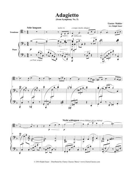 Adagietto from Symphony No. 5 for Trombone & Piano