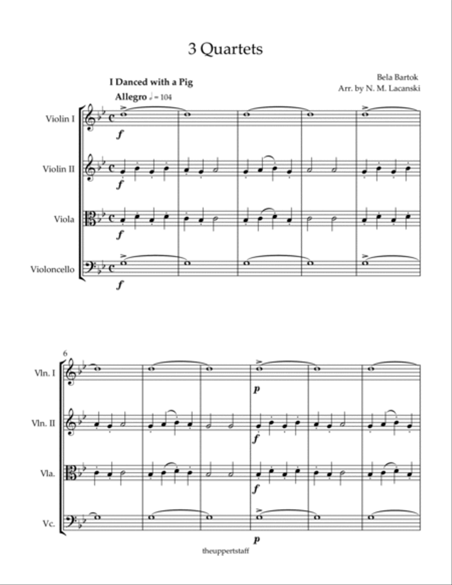 3 Quartets I Danced with a Pig I Vow to Thee Vigorous Dance String Quartet scores gallery preview page 2