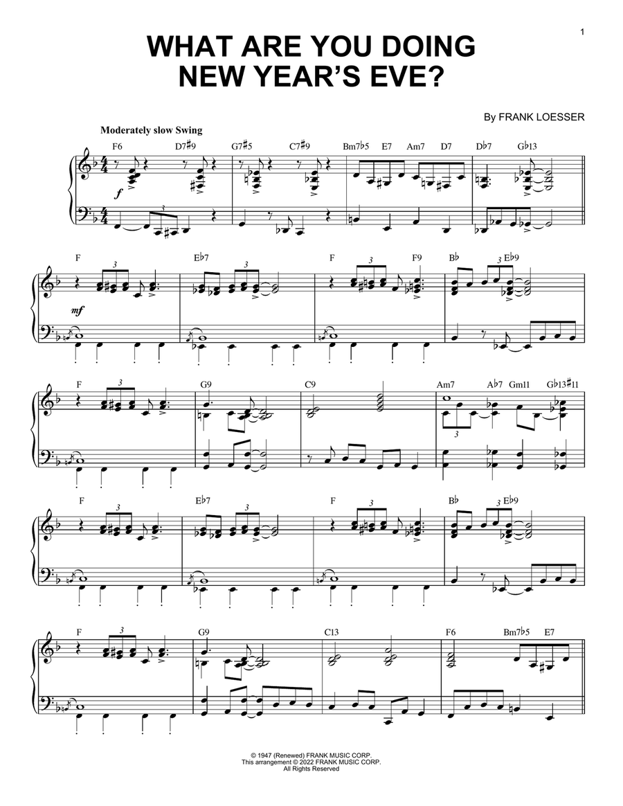 What Are You Doing New Year's Eve? [Jazz version] (arr. Brent Edstrom) Piano Solo scores gallery preview page 1