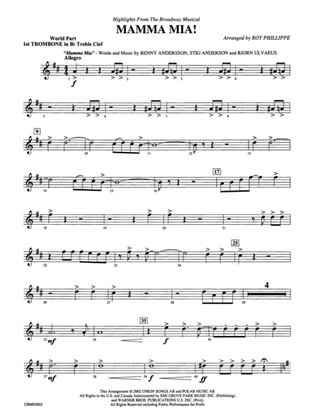 Mamma Mia! -- Highlights from the Broadway Musical: (wp) 1st B-flat Trombone T.C.