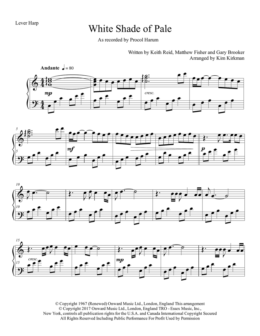 A Whiter Shade Of Pale Harp scores gallery preview page 1