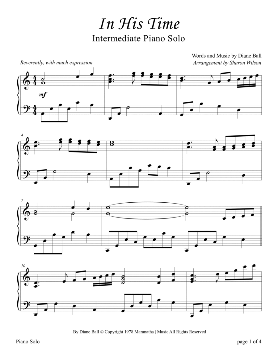 In His Time Piano Solo scores gallery preview page 1