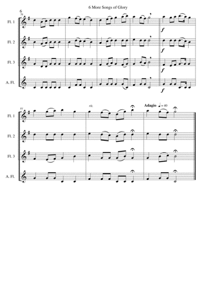 6 more Songs of Glory for flute quartet (3 flutes and 1 alto flute) image number null