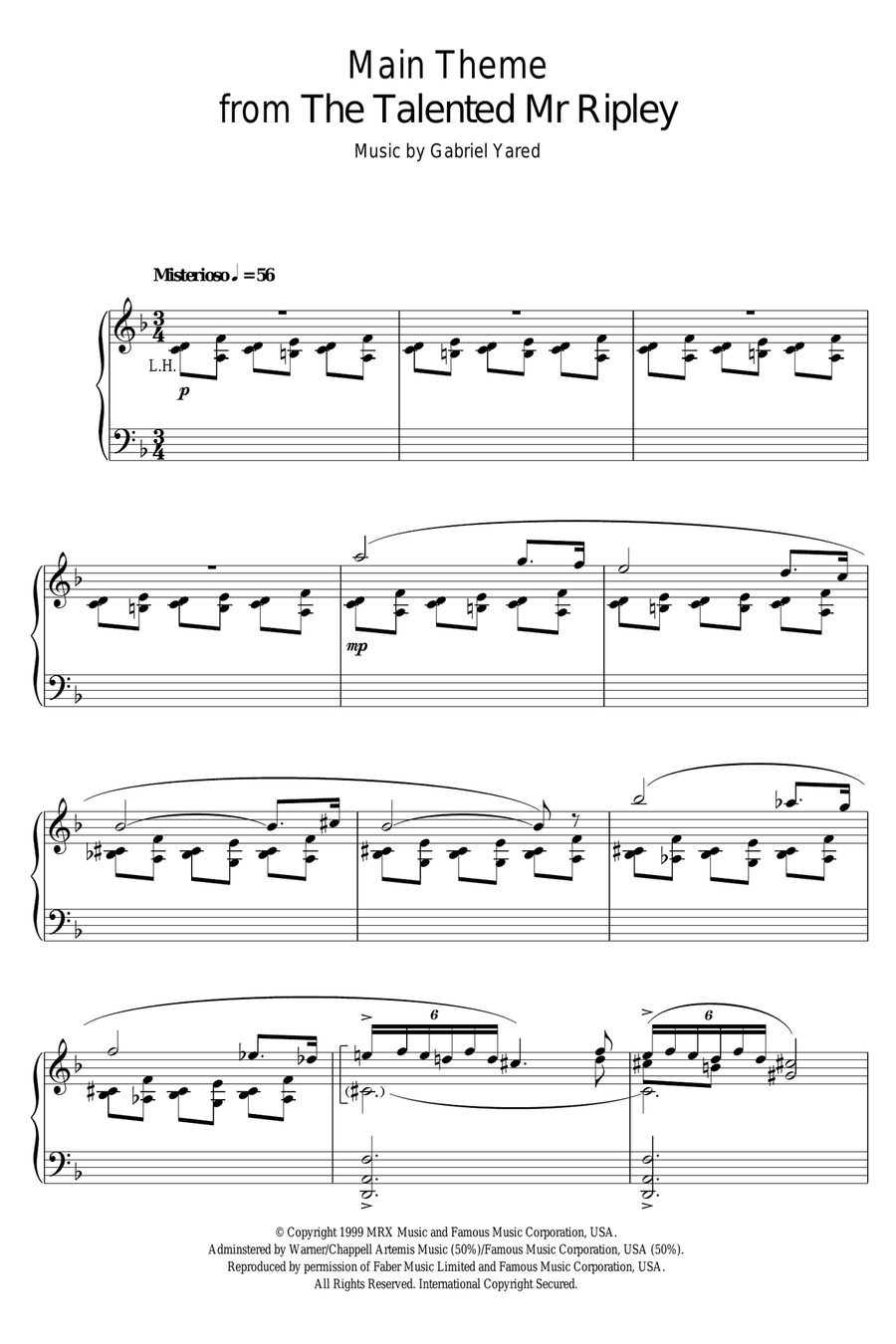 Main Theme (from The Talented Mr Ripley) Piano Solo scores gallery preview page 1