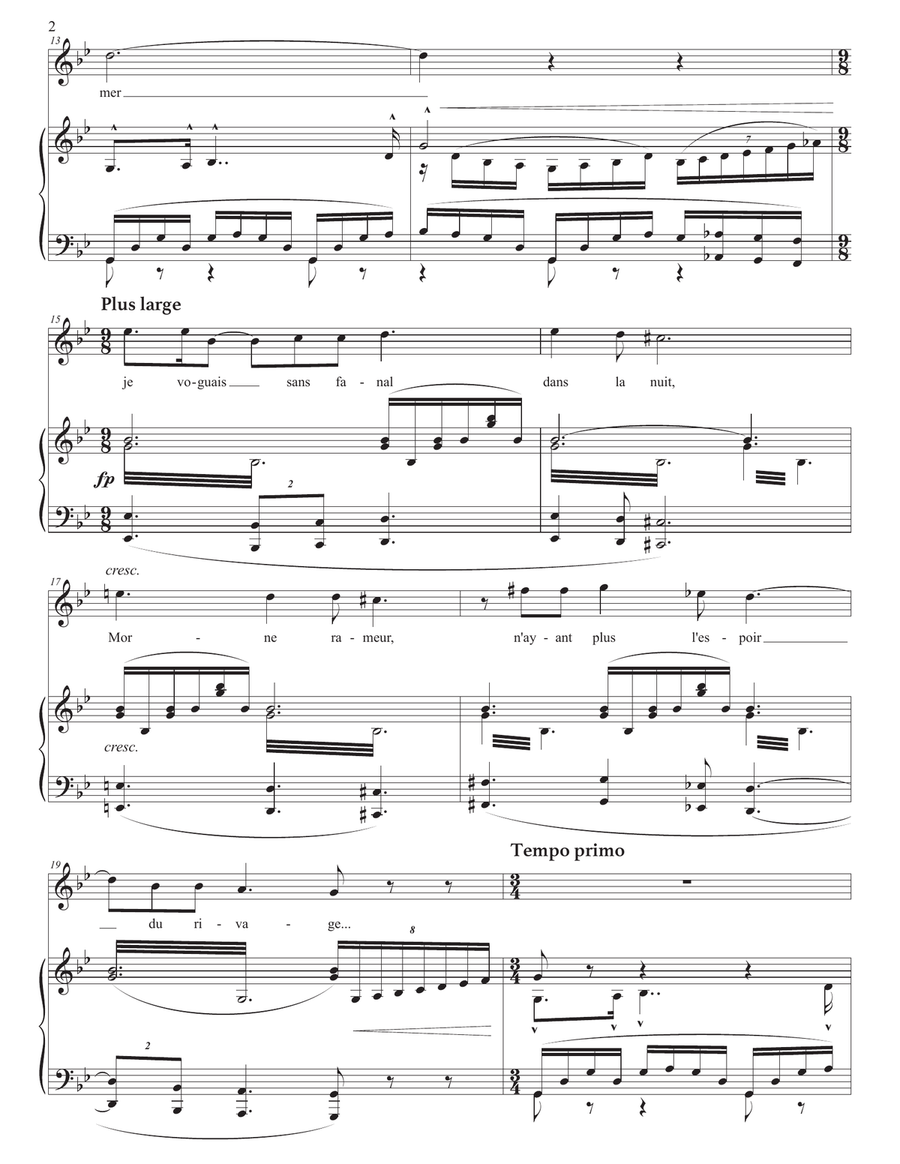 DUPARC: La vague et la cloche (transposed to G minor) Voice scores gallery preview page 3