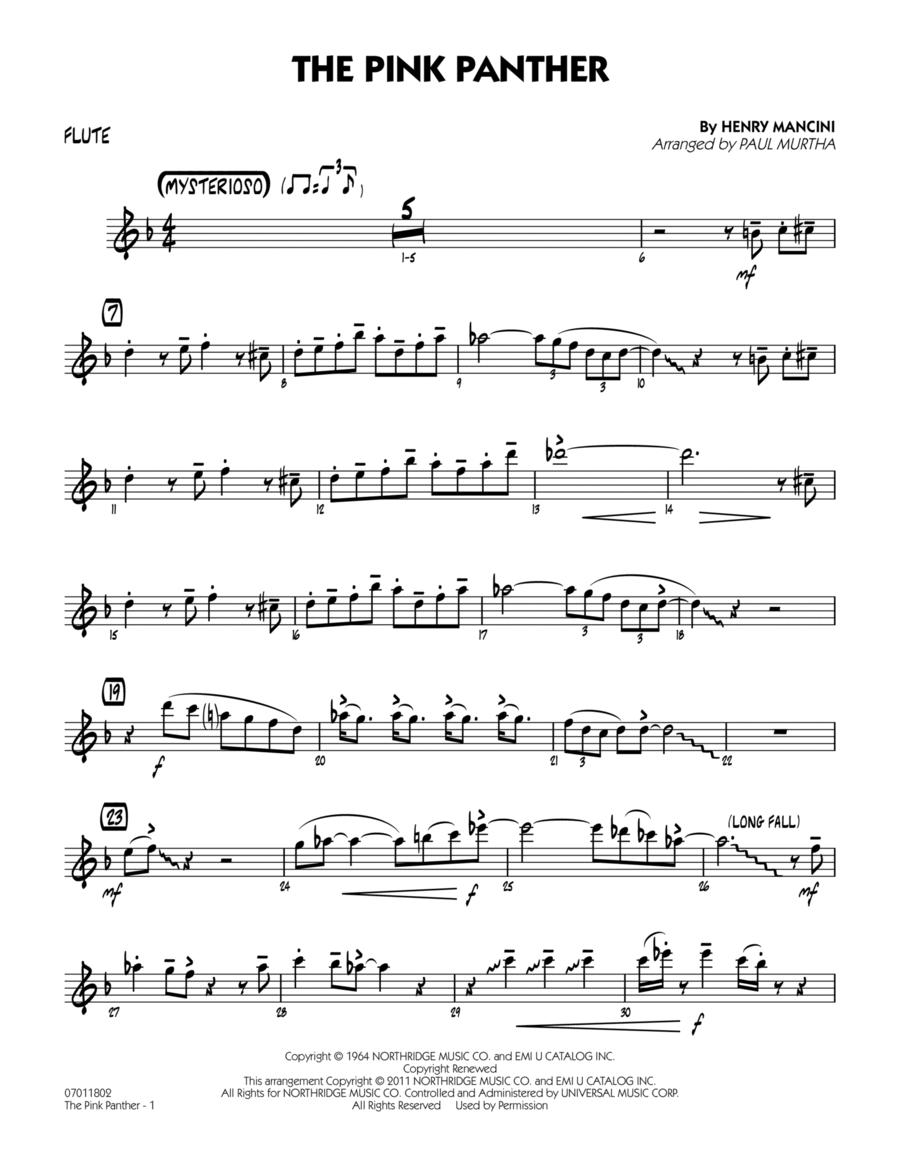 The Pink Panther - Flute The Pink Panther - Flute Jazz Ensemble scores gallery preview page 1