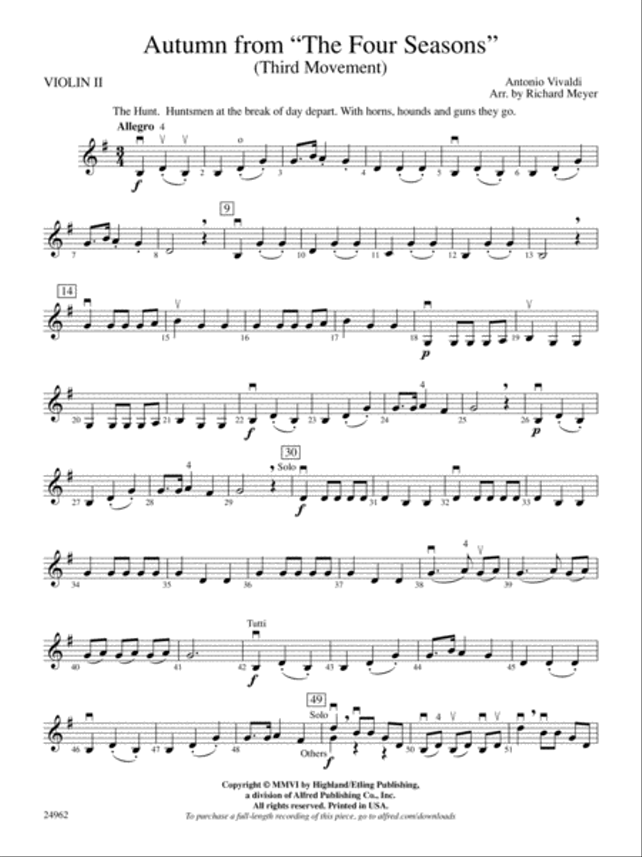 Autumn from The Four Seasons: 2nd Violin String Orchestra scores gallery preview page 1