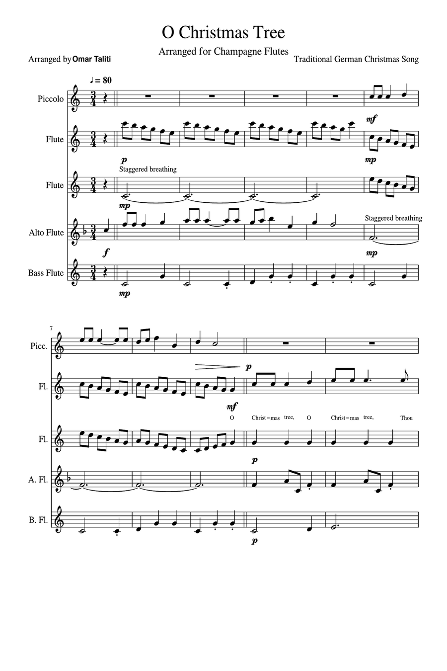 O Christmas Tree lyrics Woodwind Quintet scores gallery preview page 1
