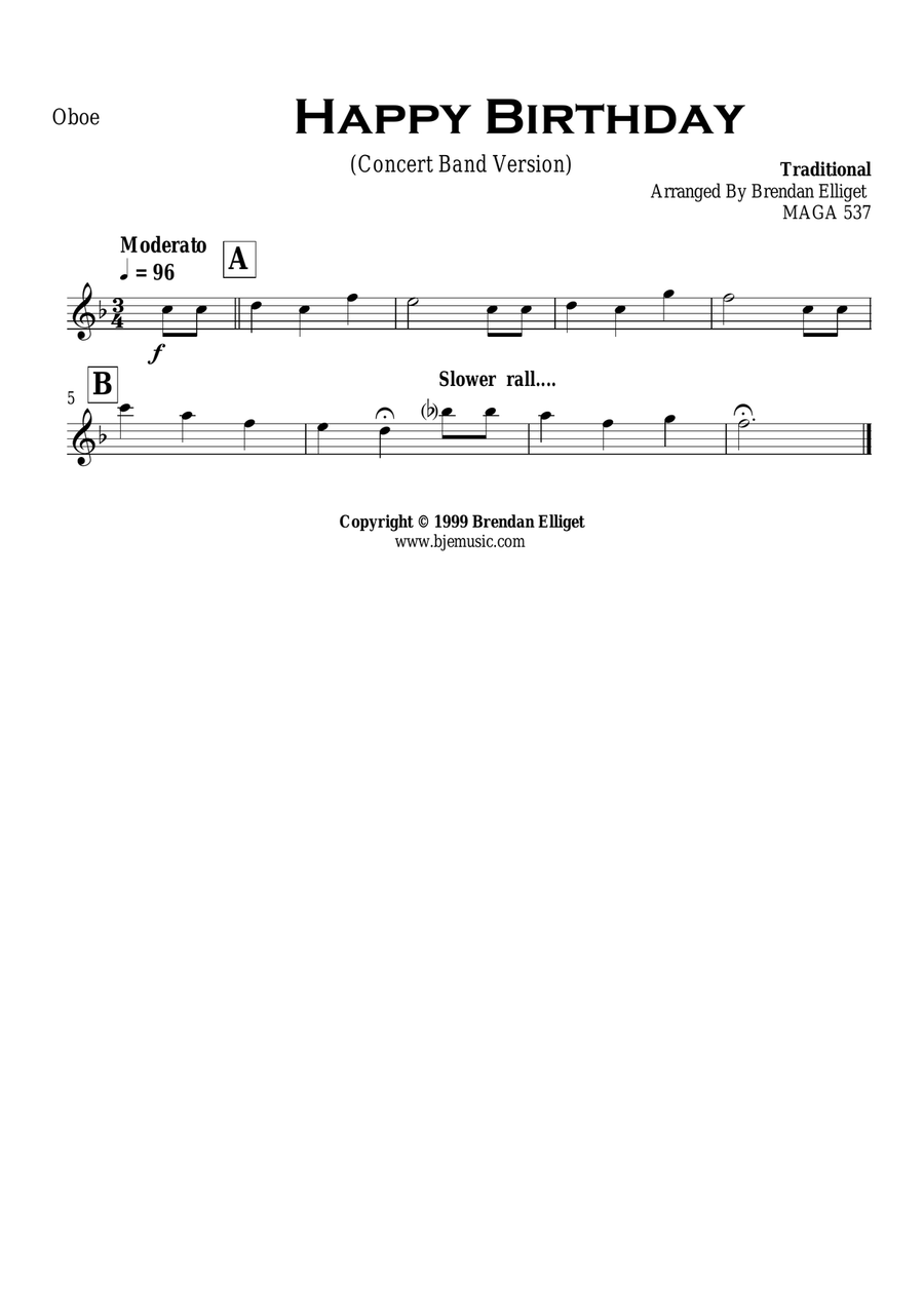 Happy Birthday - Concert Band Score and Parts PDF Concert Band scores gallery preview page 3